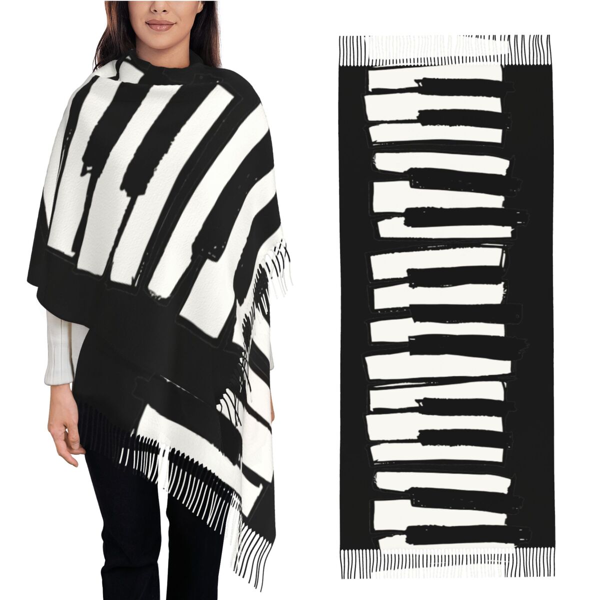 Pashmina Wrap Large - Minimalistyczny szal z motywem klawiatury fortepianu