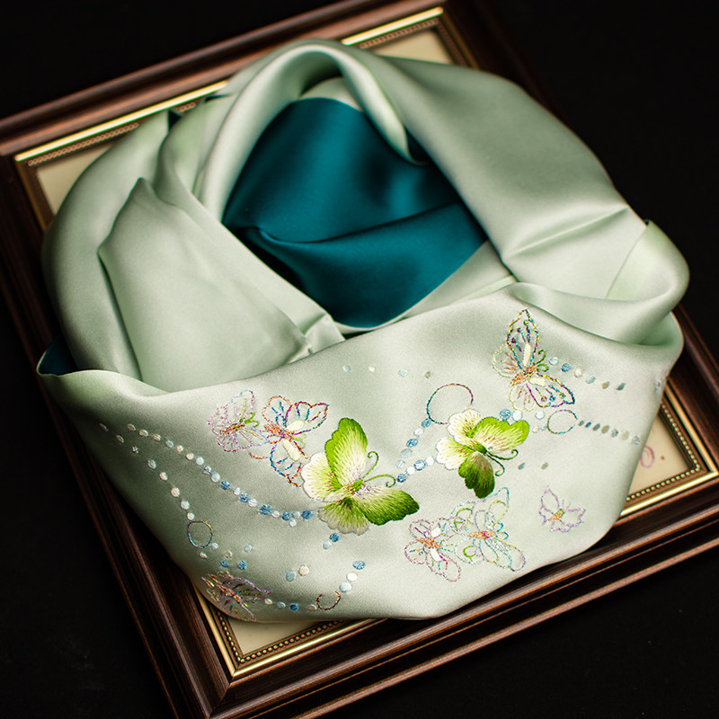 Silk Neck Scarf - Czysta jedwabna apaszka z haftem Suzhou,