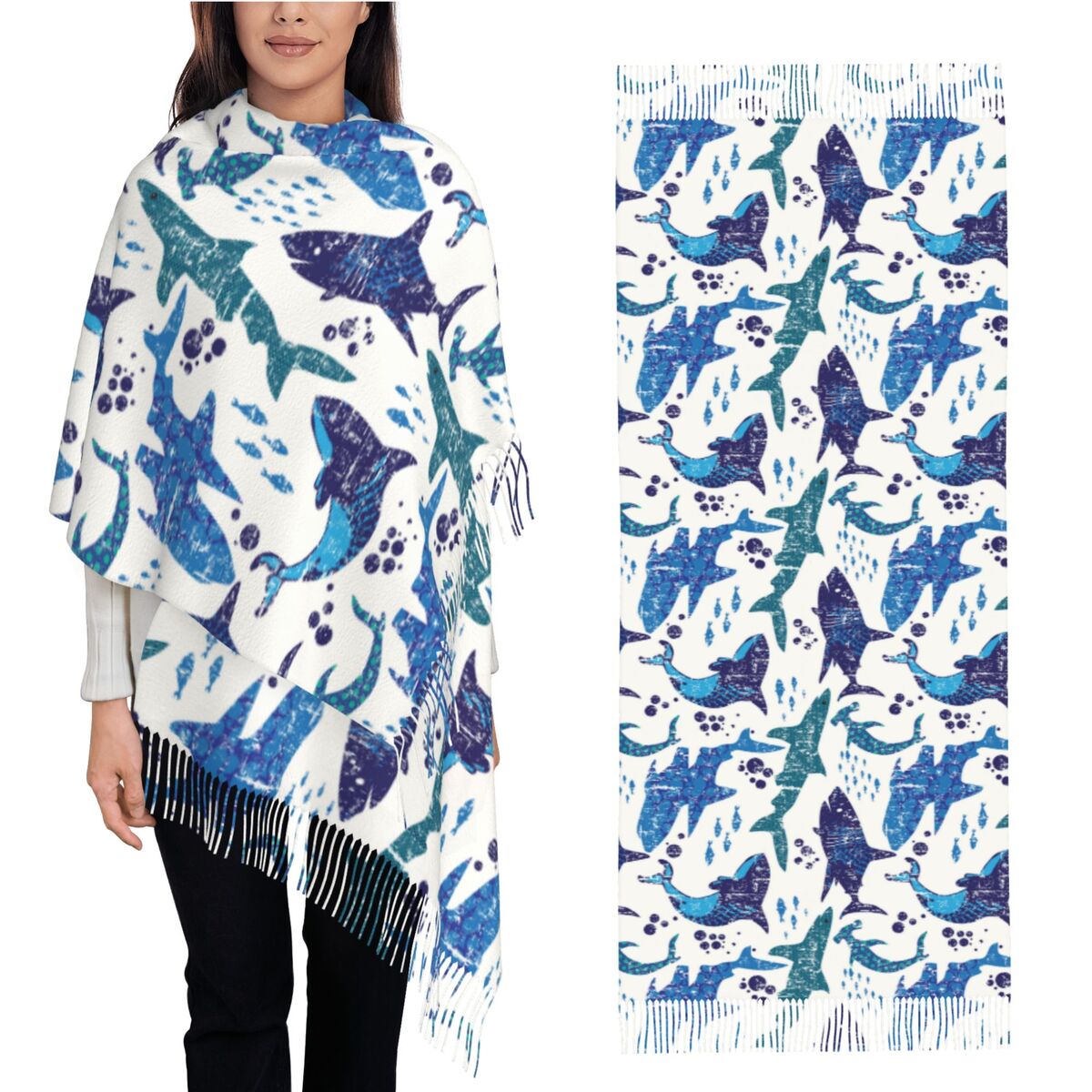 Pashmina Wrap Large - Szalik Rekin Podwodny Świat Ocean Morze