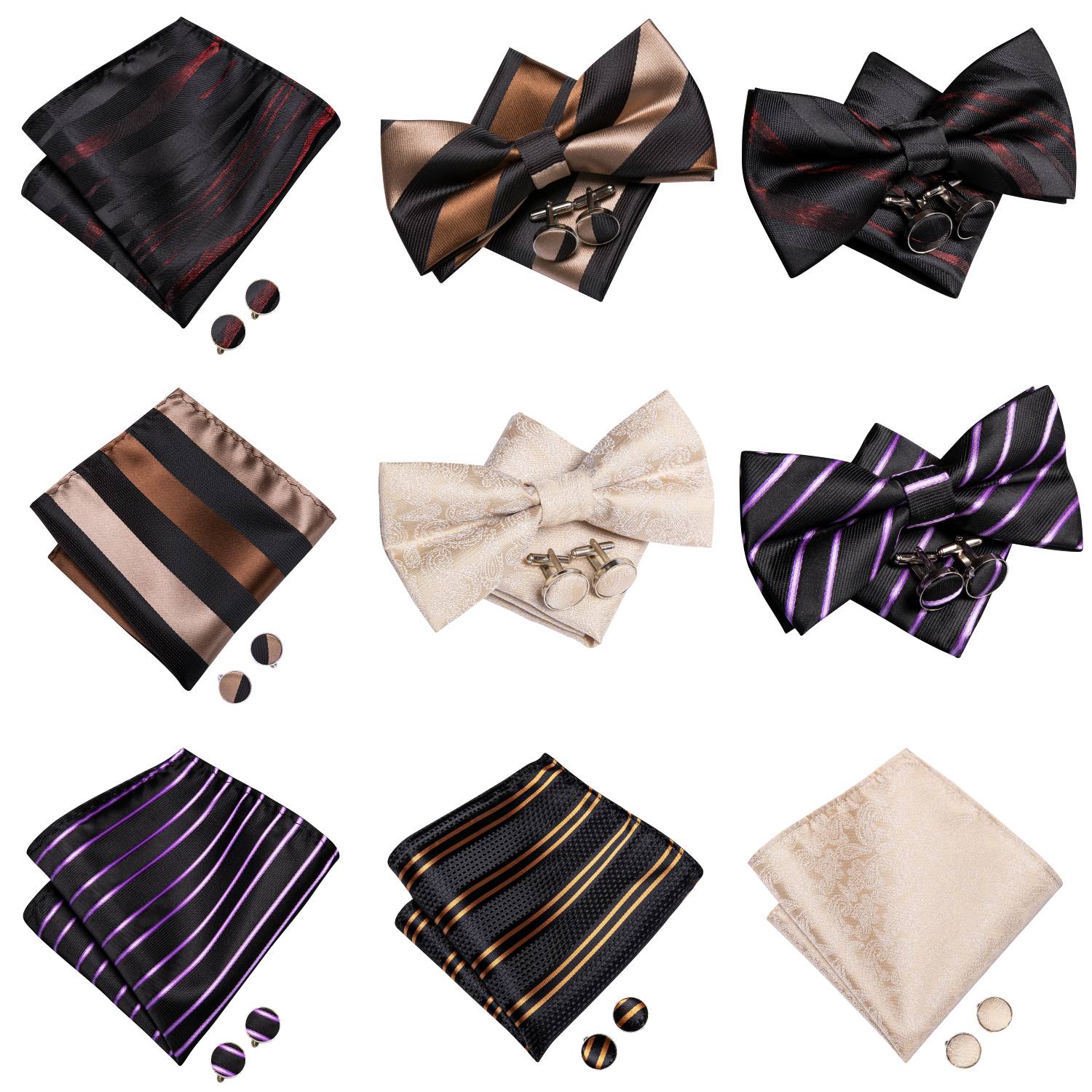 Bow Tie Pre Tied - Męska mucha, poszetka, spinki do mankietów,