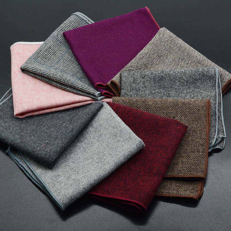 Pocket Square Set - Klasyczna wełniana poszetka 25CM Jednokolorowa czarna