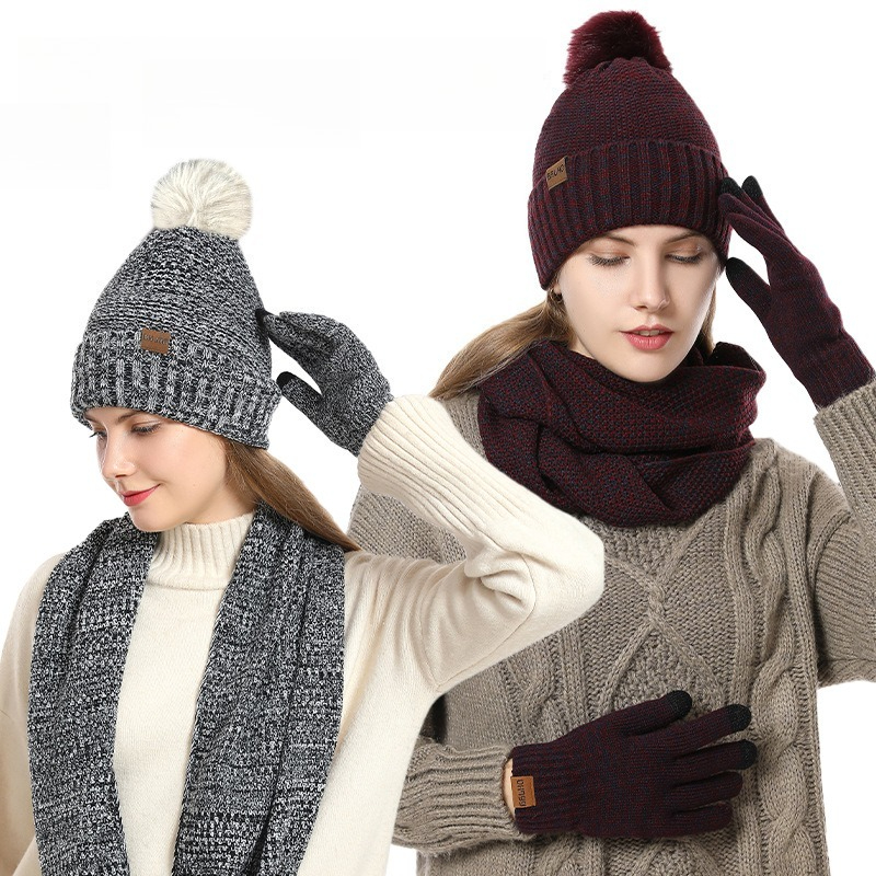 Infinity Scarf Knit - Damski zimowy 3-częściowy komplet z dzianiny
