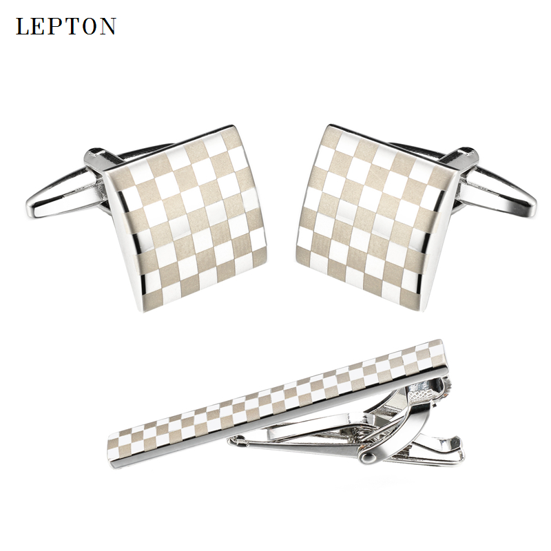 Tie Bar Set Gift - Lepton Classic Square Laser męskie spinki