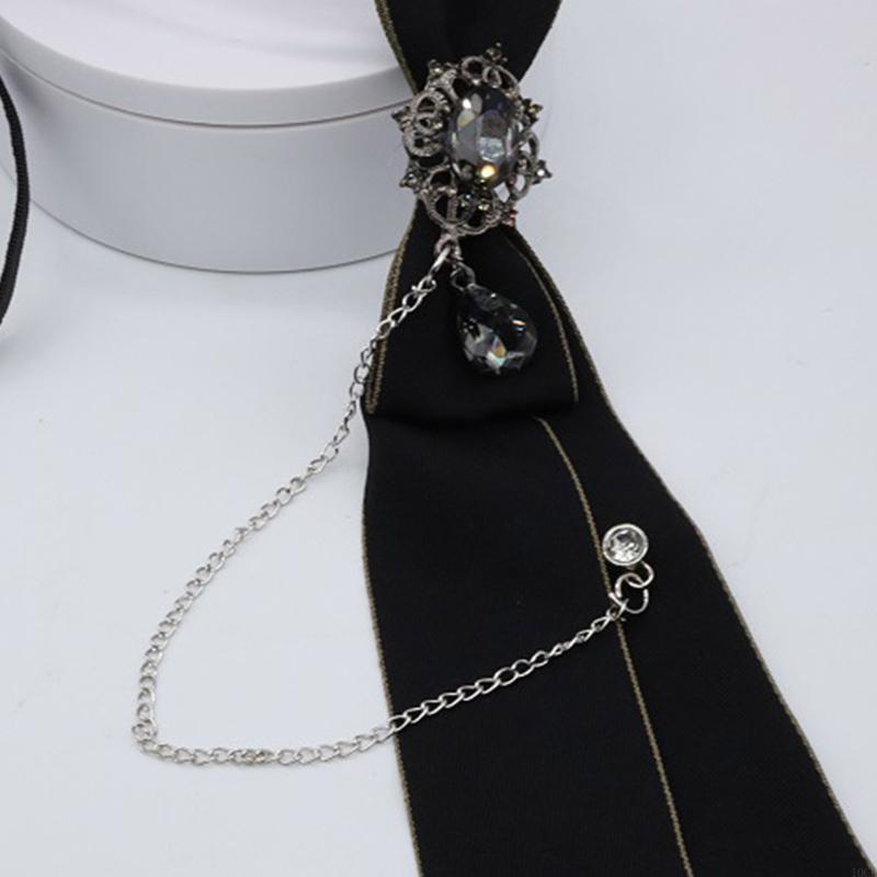 Bow Tie Pre Tied - Krawat gotycki metalowy łańcuszek z kryształkami