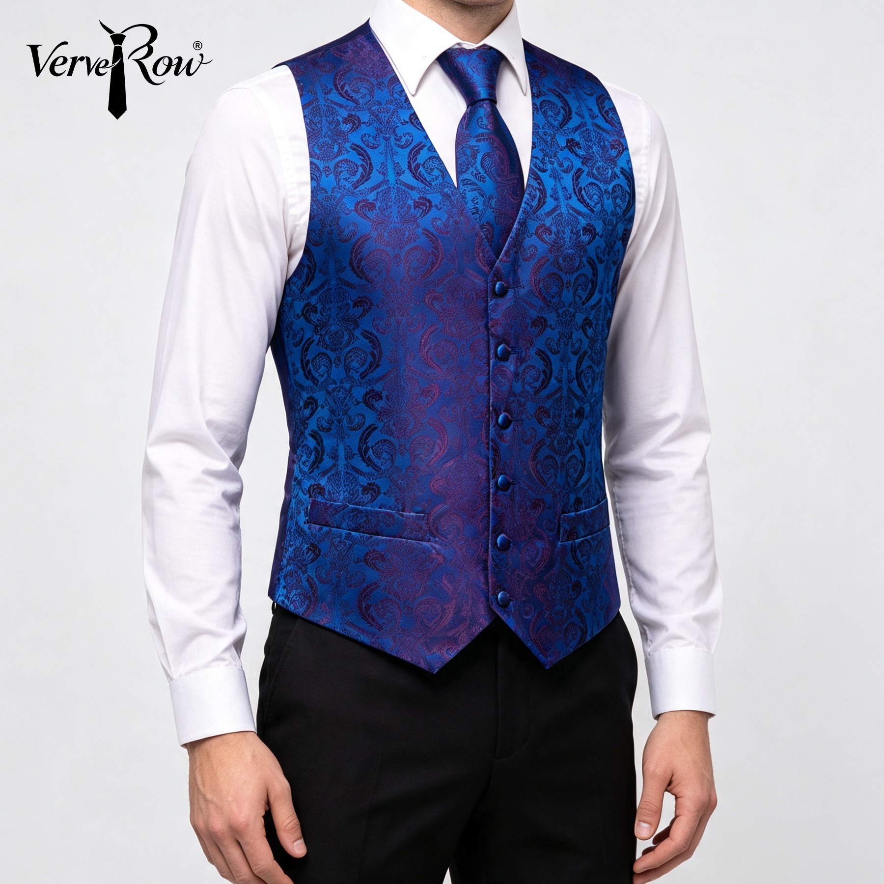 Pocket Square Set - Zestaw: Kamizelka, krawat, poszetka, 3 elementy,