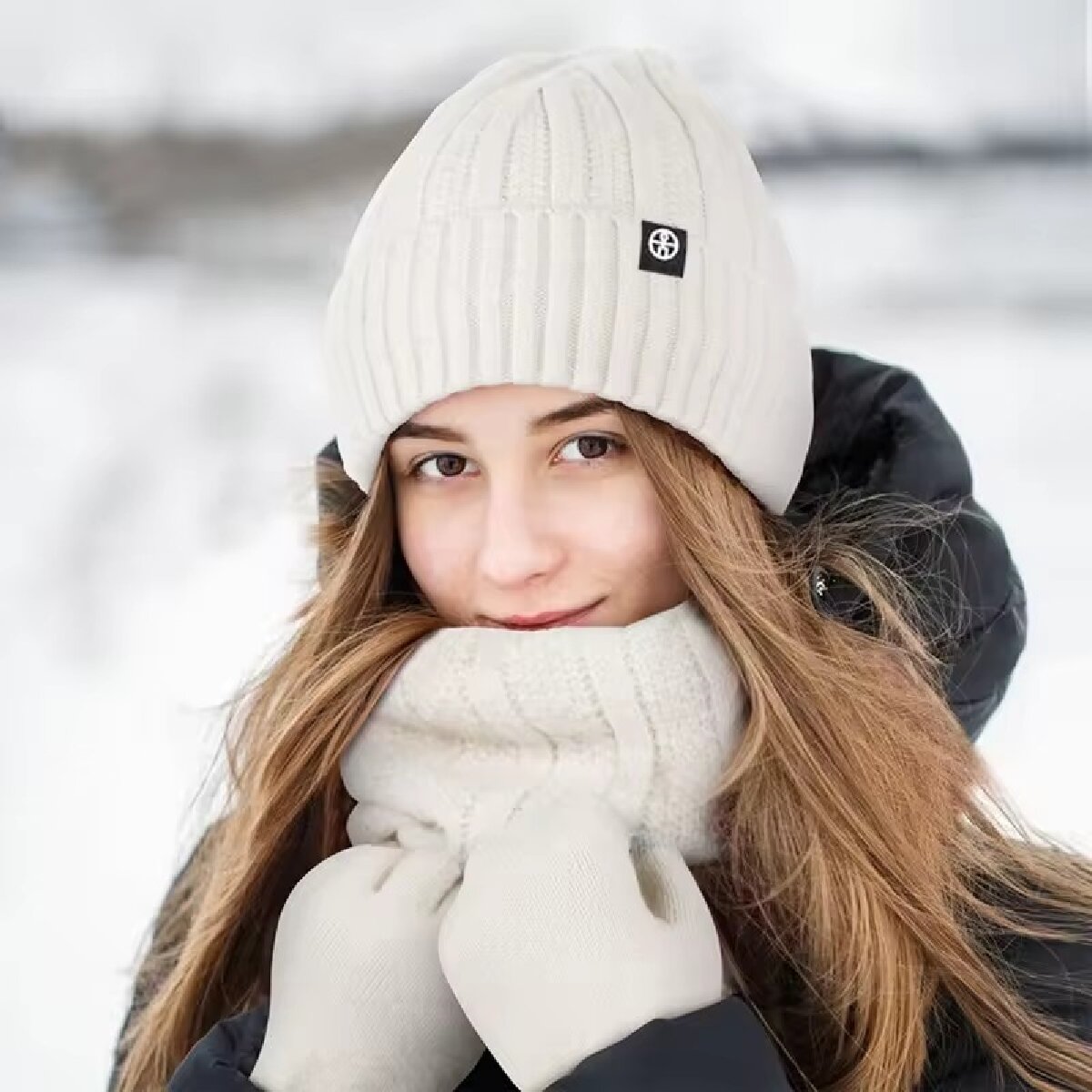 Muffler Men Wool - 3szt Zimowa czapka z daszkiem Rękawiczki