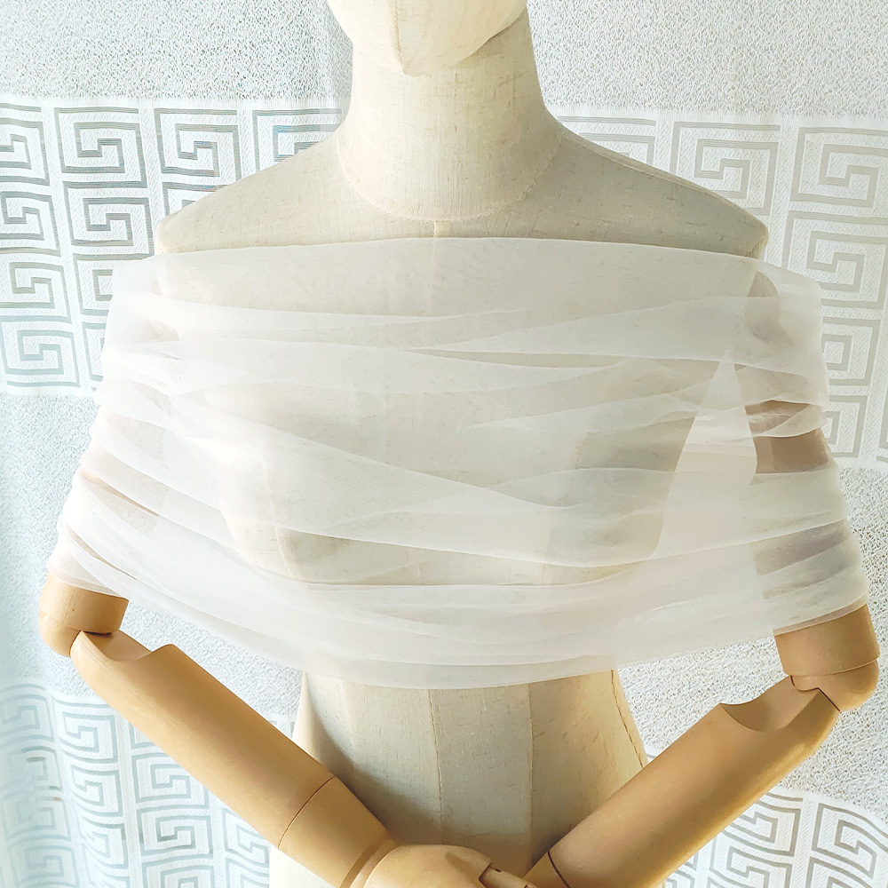 Stole Wedding Shawl - Damski plisowany tiulowy przezroczysty szal ślubny