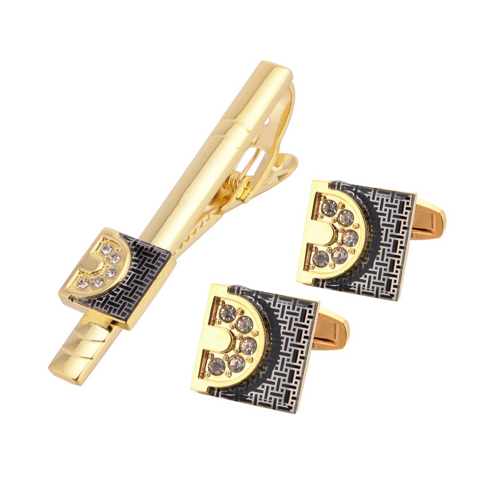 Tie Bar Set Gift - Złote spinki do mankietów i spinka