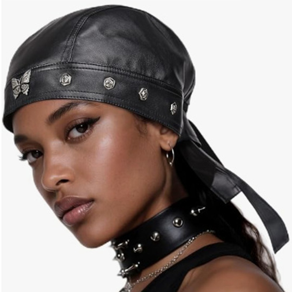 Bandana Doo Rag - Nowa czapka motocyklowa z ekoskóry, regulowana,