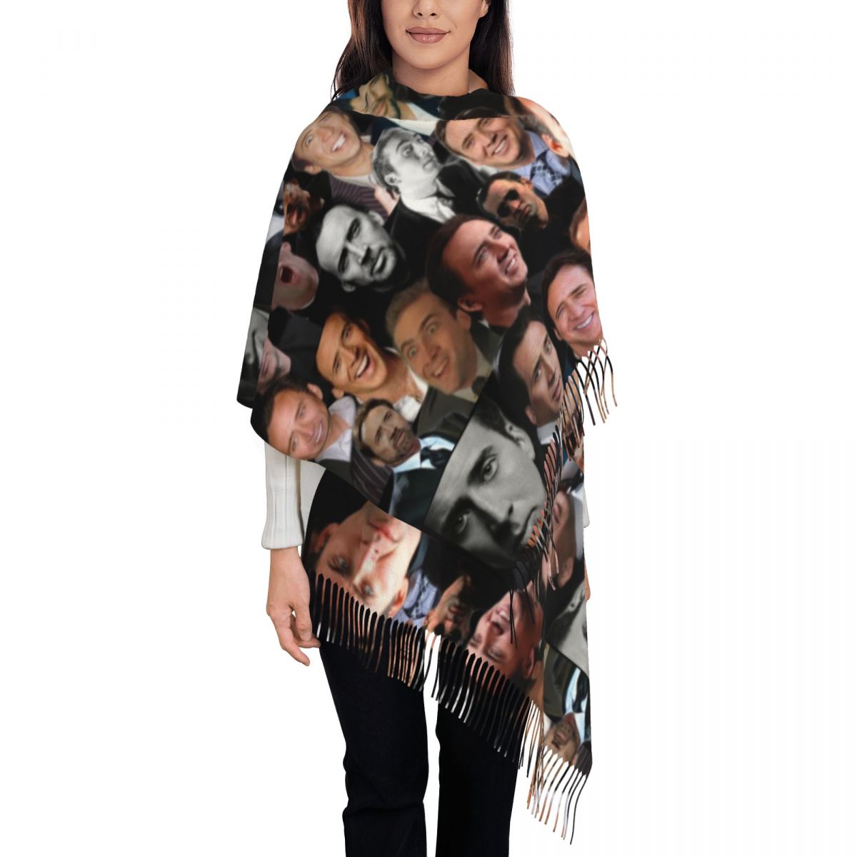 Szal z kolażem Nicolasa Cage'a – Pashmina Wrap Large recenzja i cena
