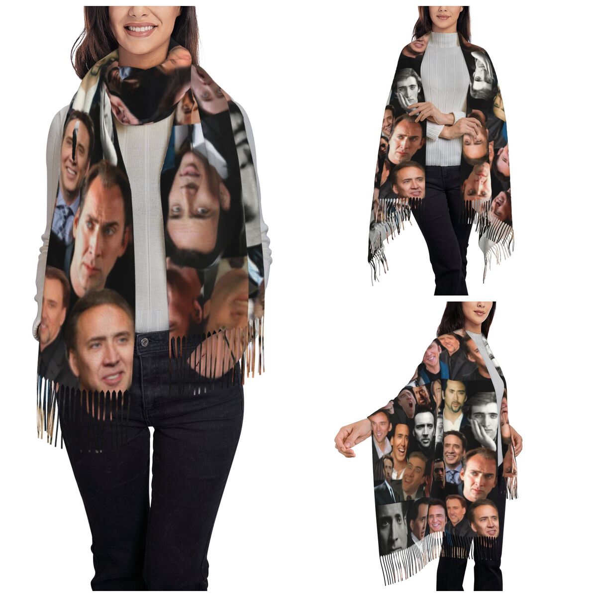 Szal z kolażem Nicolasa Cage'a – Pashmina Wrap Large recenzja i cena