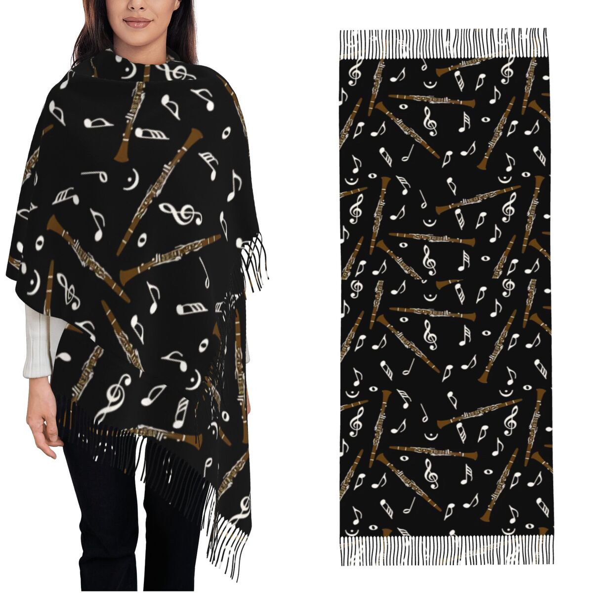 Damski szal z frędzlami, wzór  – Pashmina Wrap Large recenzja i cena