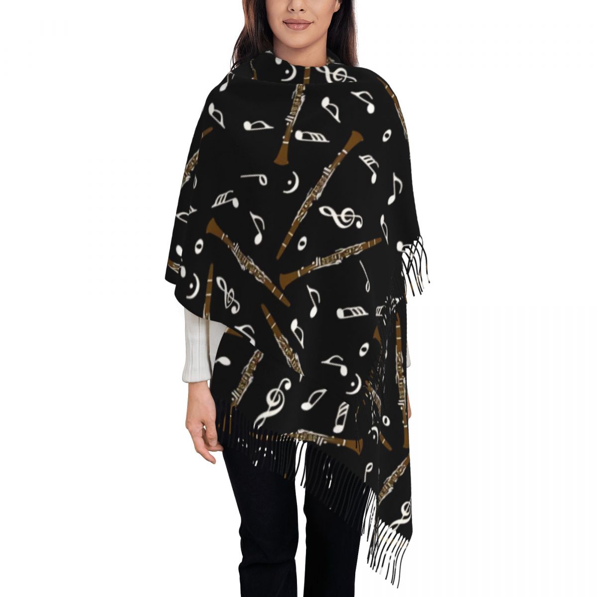 Damski szal z frędzlami, wzór  – Pashmina Wrap Large recenzja i cena