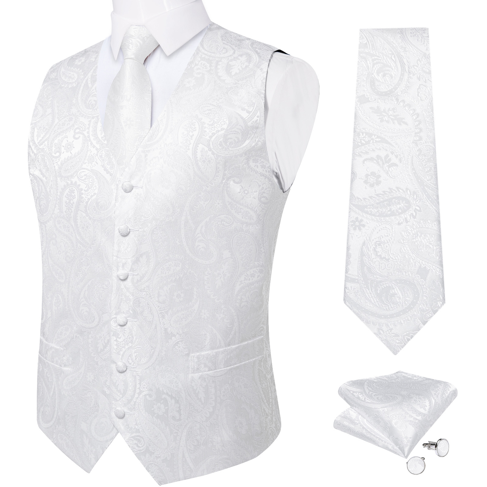 Czysta biała kamizelka ślubna  – Pocket Square Set recenzja i cena