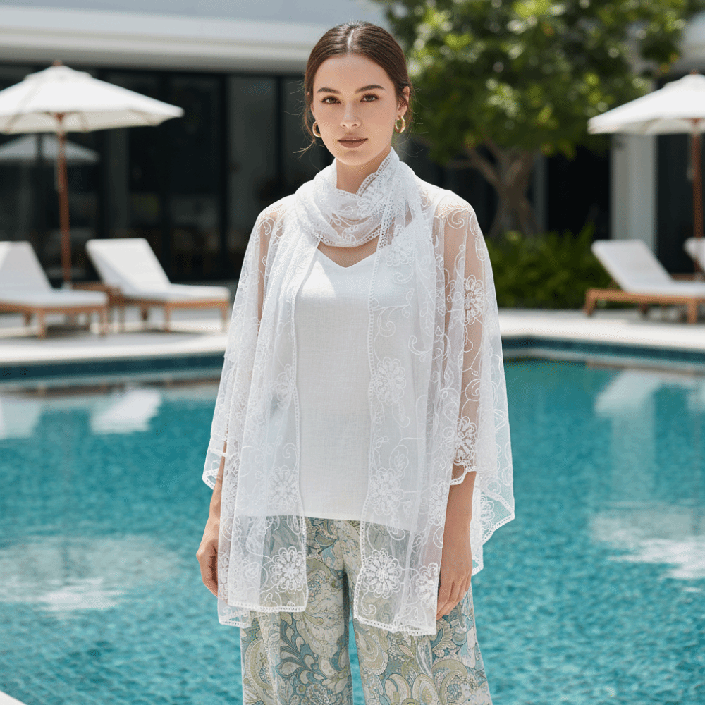 Koronkowa chusta haftowana w k – Stole Wedding Shawl recenzja i cena