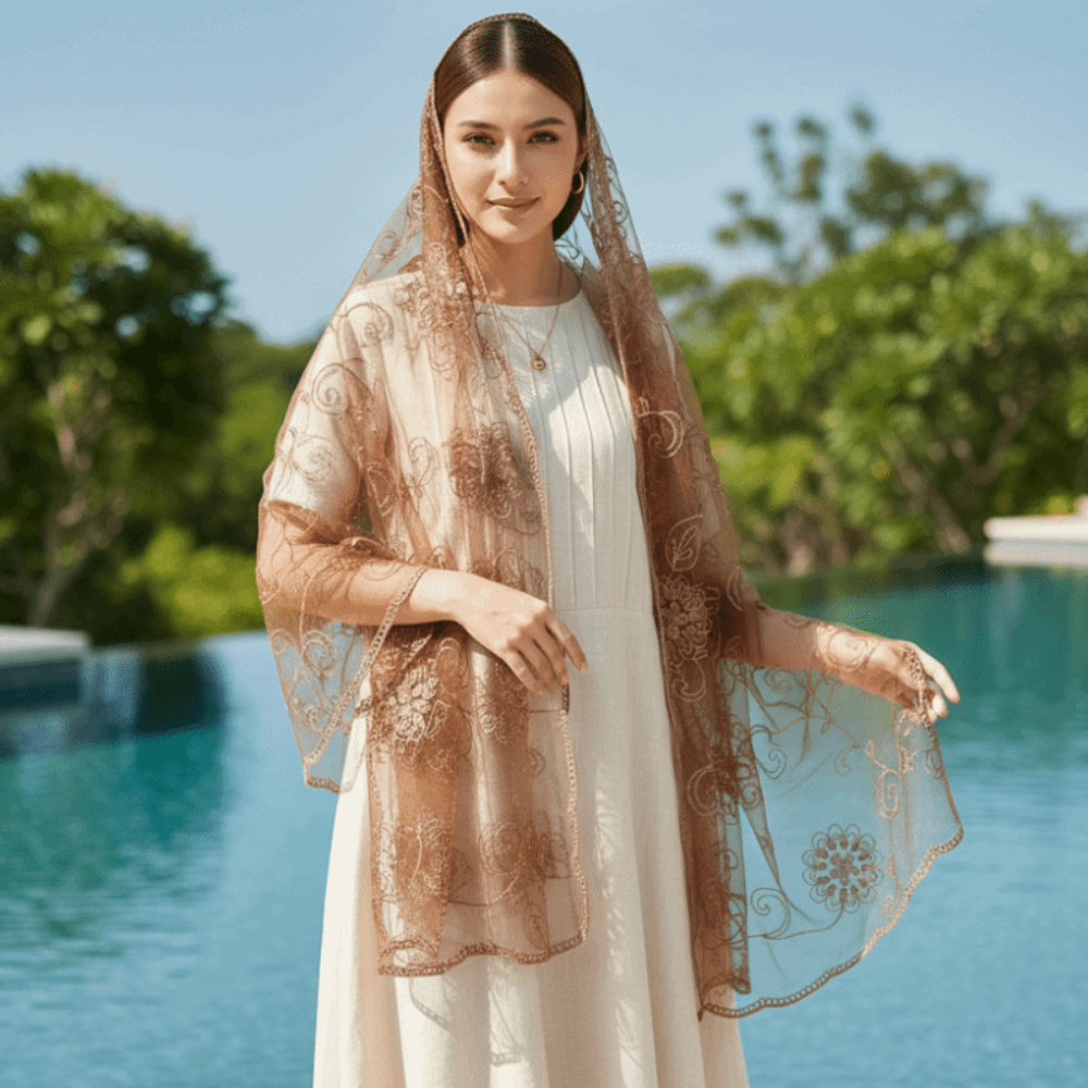 Koronkowa chusta haftowana w k – Stole Wedding Shawl recenzja i cena